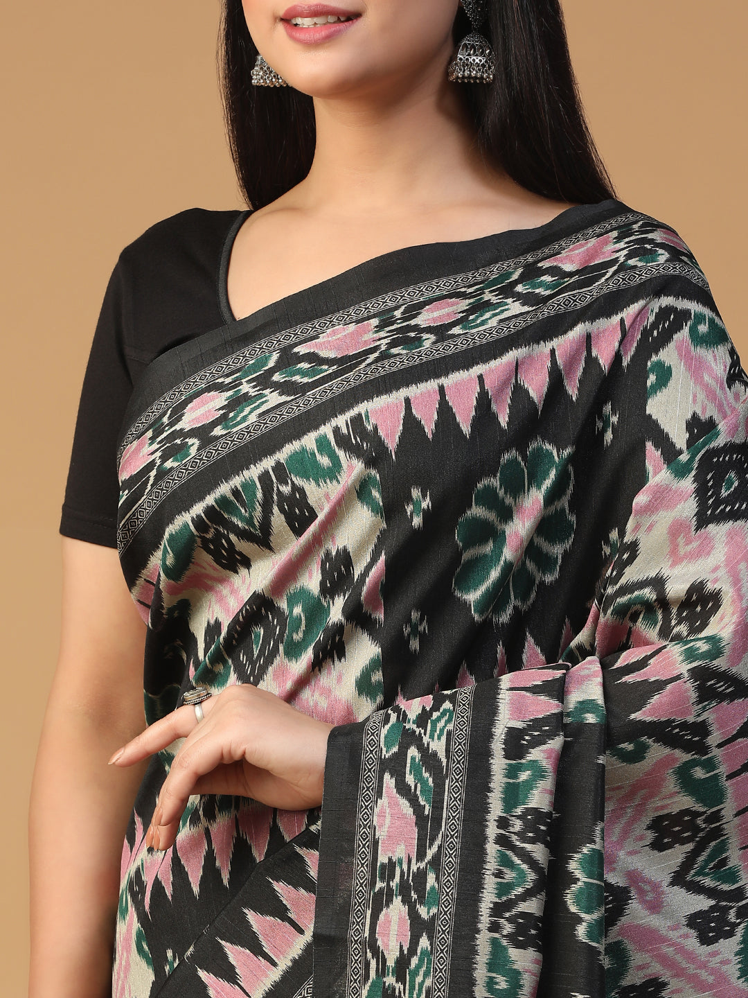 Designer Ikat printed Bhagalpuri Silk Saree