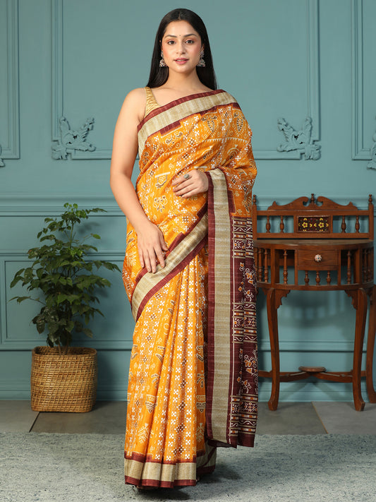 Designer sambalpuri warli printed Bhagalpuri Silk Saree