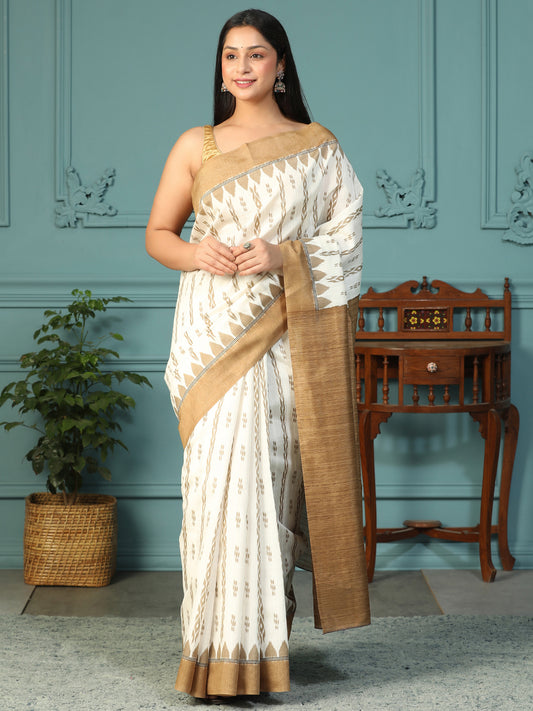 Designer Ikat printed Bhagalpuri Silk Saree