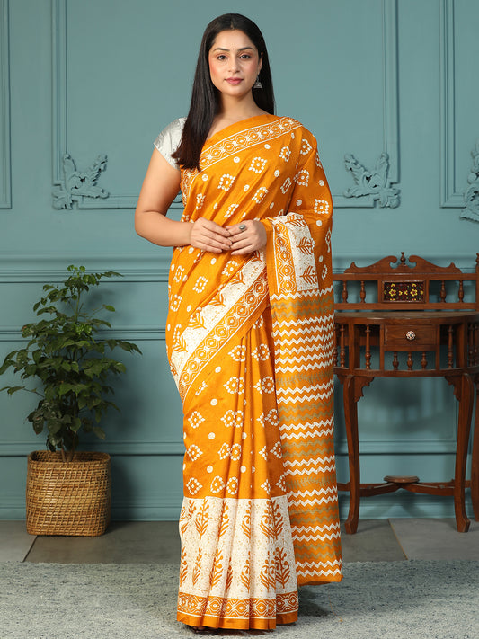 Designer taant printed Bhagalpuri Silk Saree
