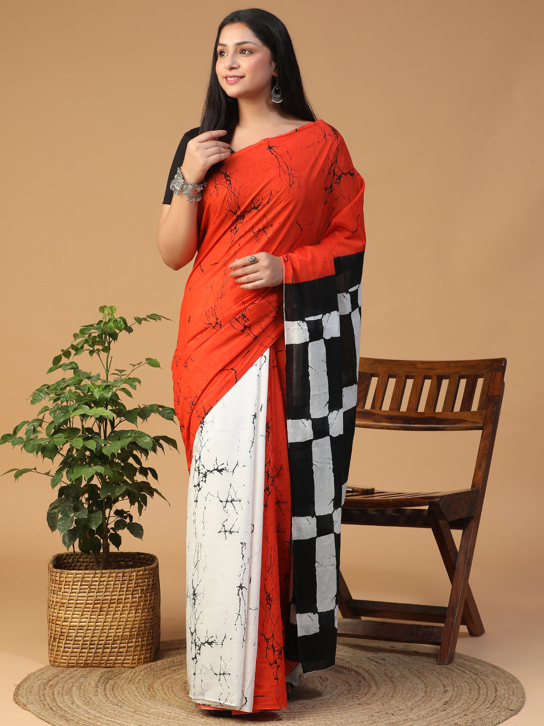 Designer block printed pure cotton mulmul Saree