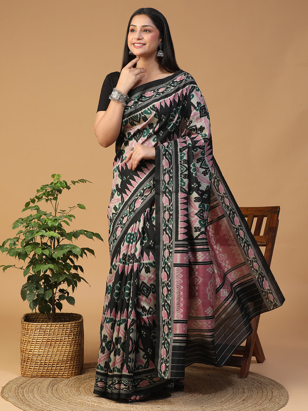 Designer Ikat printed Bhagalpuri Silk Saree