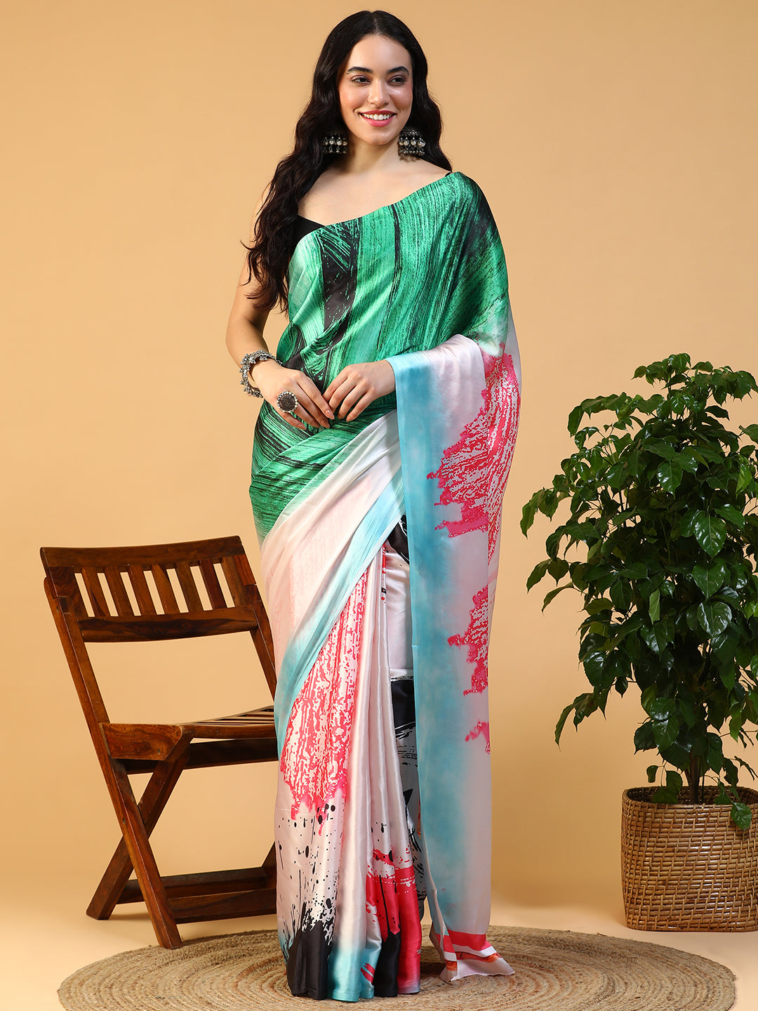 Designer digital printed Japan satin saree