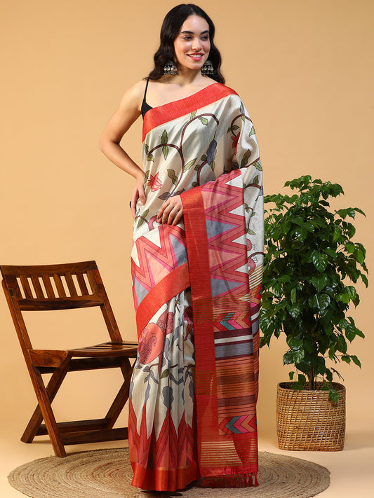 Ethnic Motif printed Kosa silk saree