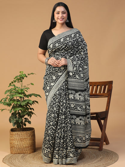 Designer taant printed Bhagalpuri Silk Saree