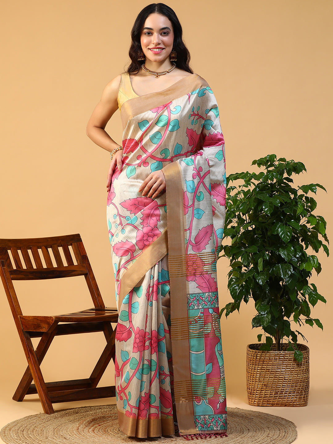 Ethnic Motif printed Kosa silk saree