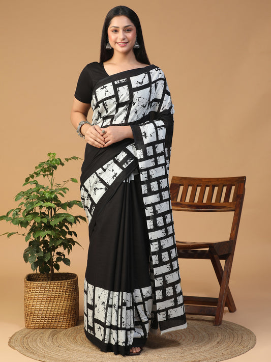 Designer block printed pure cotton mulmul Saree