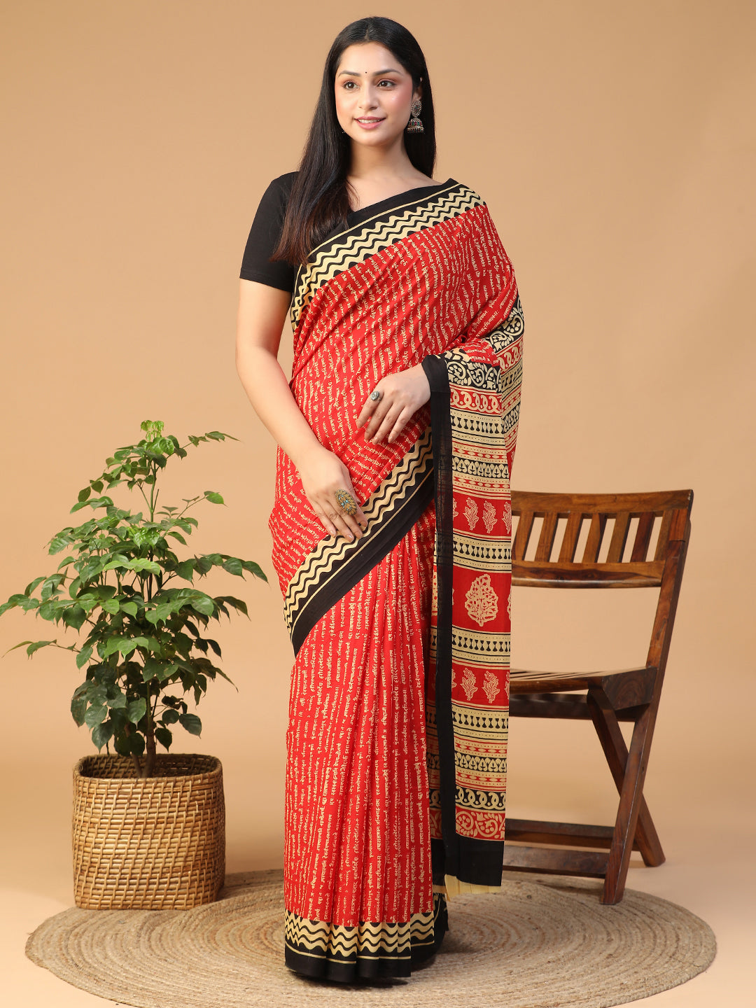 Designer block printed pure cotton mulmul Saree