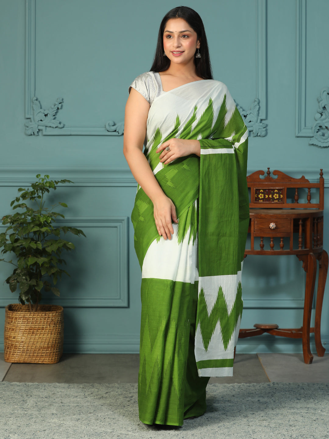 Designer block printed pure cotton mulmul Saree