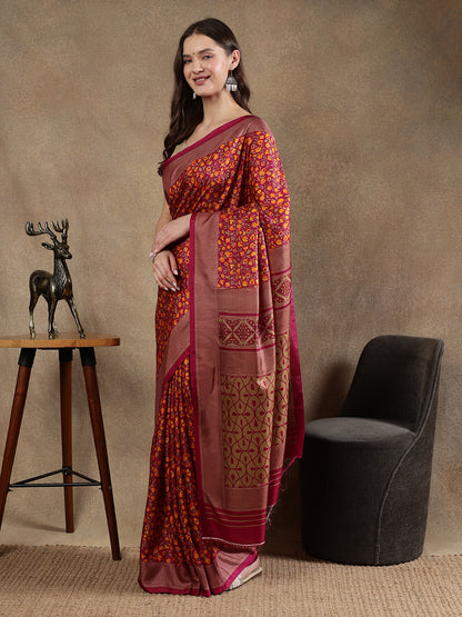 Classy printed silk blend Saree