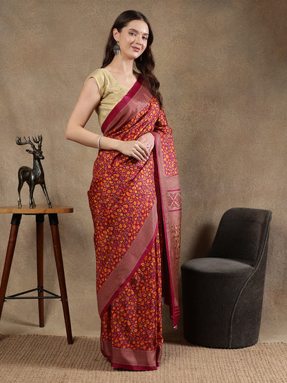 Classy printed silk blend Saree