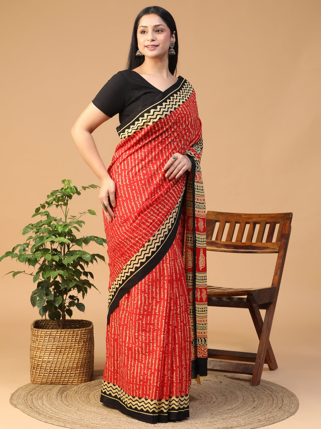 Designer block printed pure cotton mulmul Saree