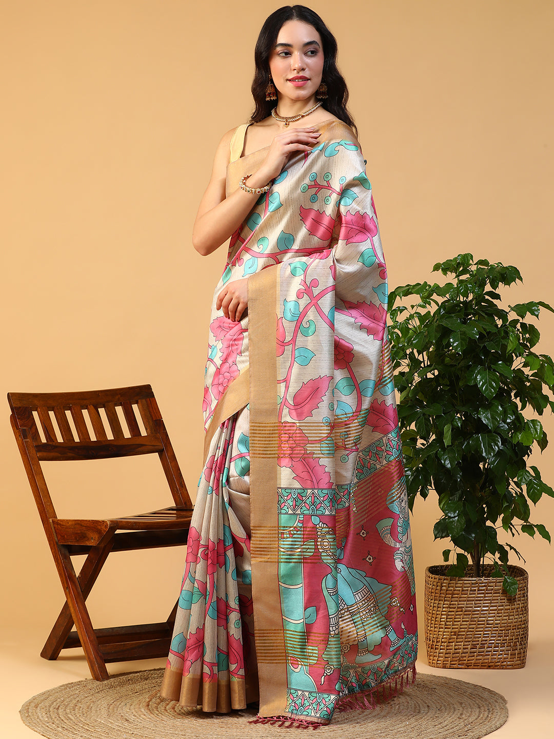 Ethnic Motif printed Kosa silk saree