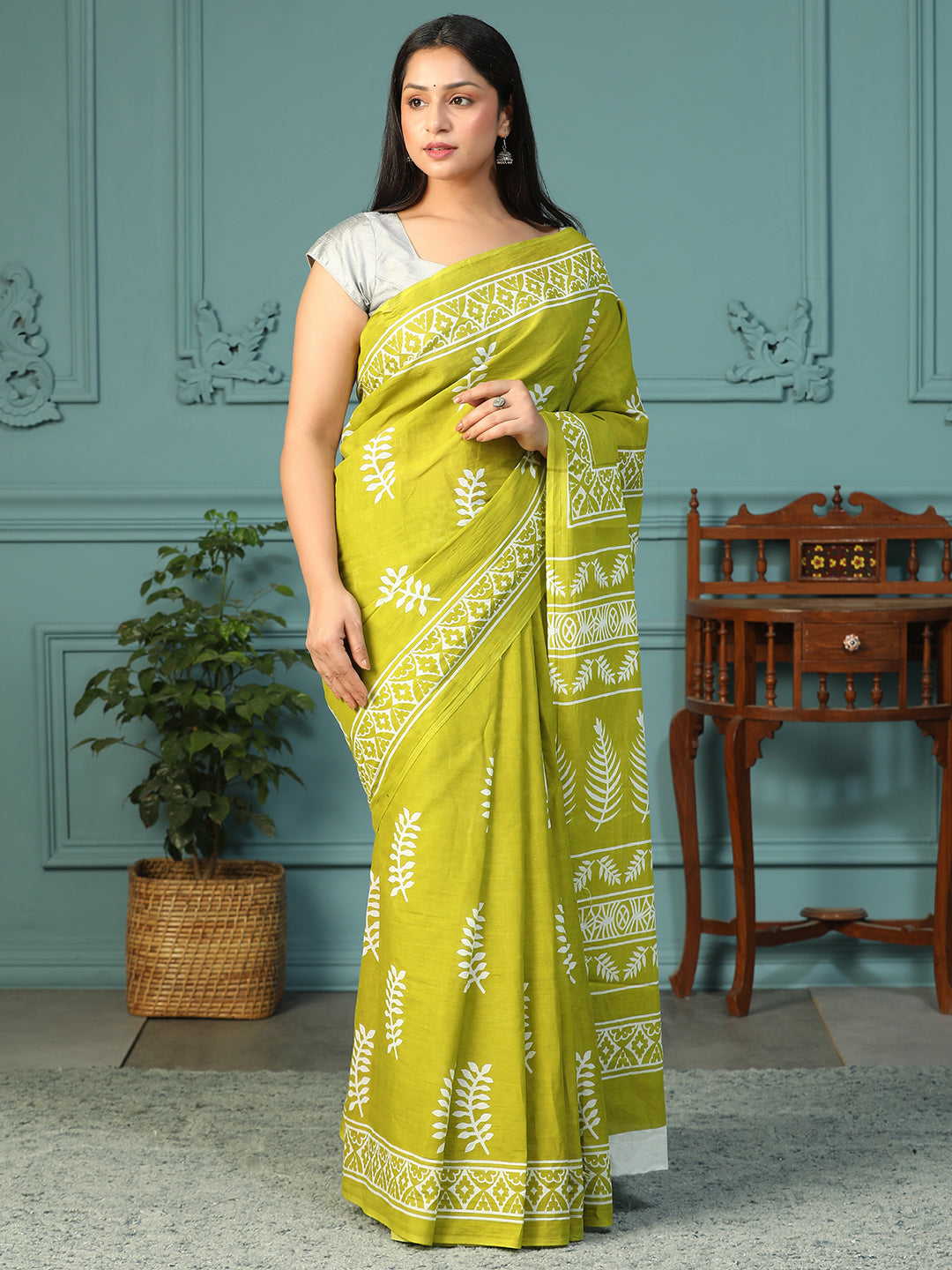 Designer block printed pure cotton mulmul Saree
