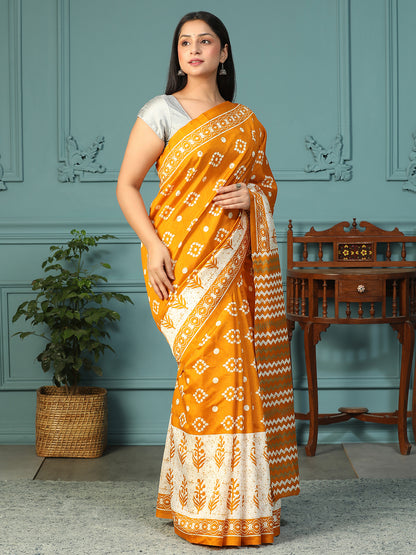 Designer taant printed Bhagalpuri Silk Saree