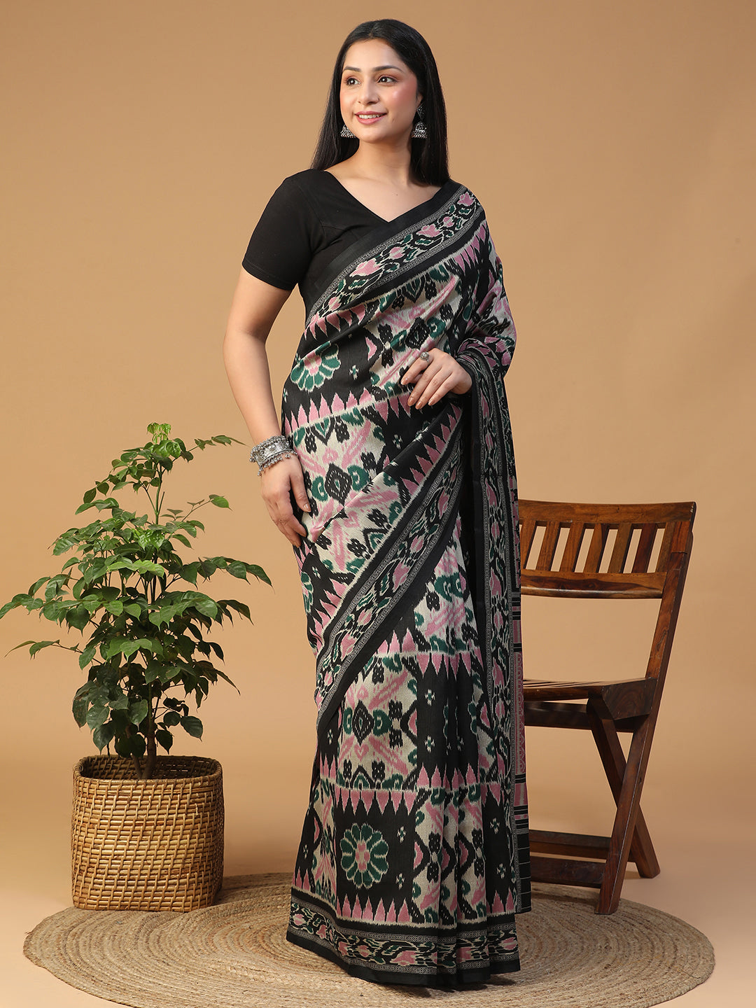 Designer Ikat printed Bhagalpuri Silk Saree