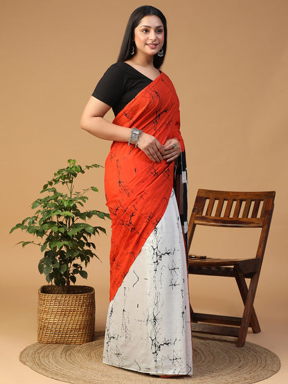Designer block printed pure cotton mulmul Saree