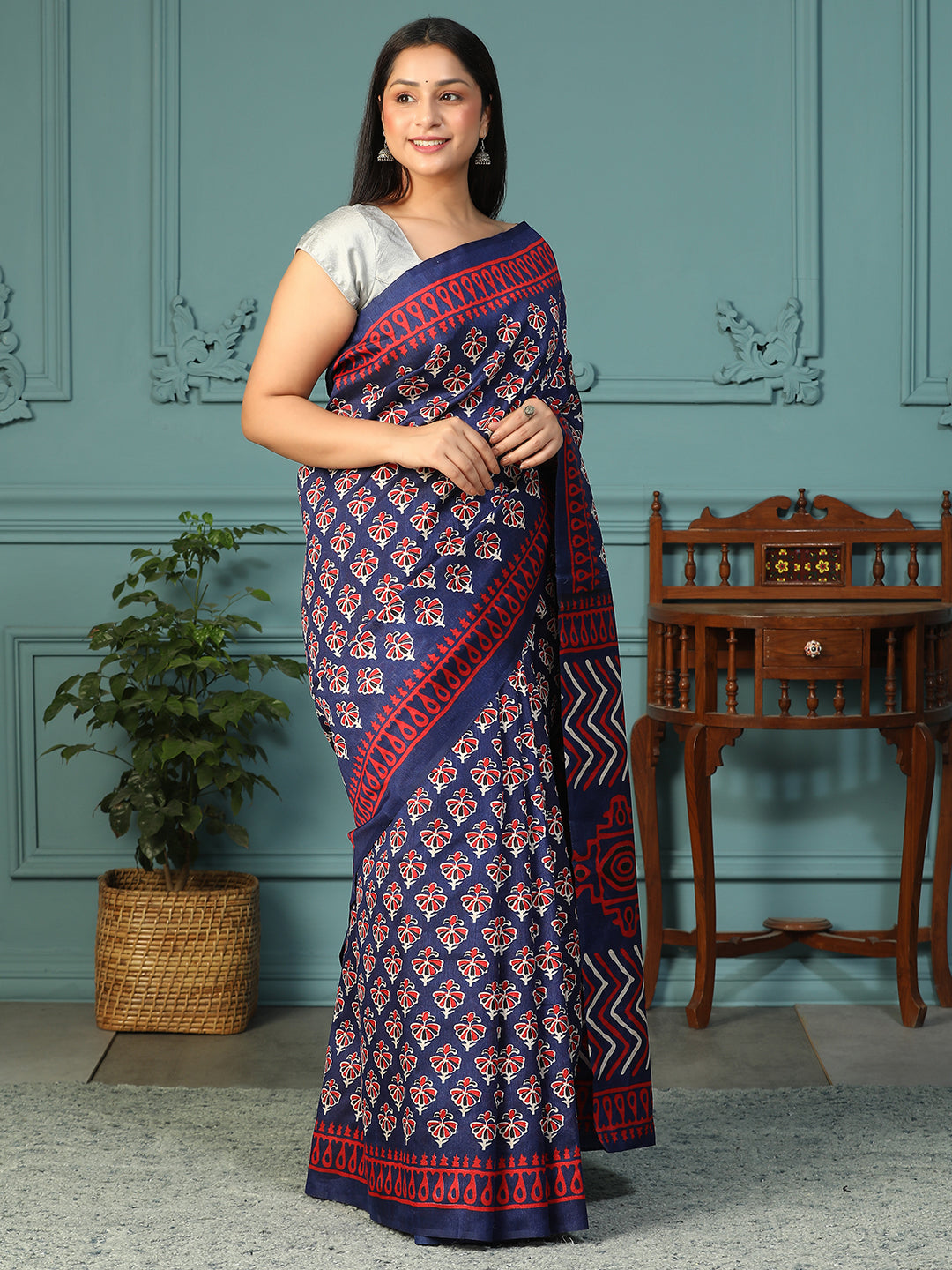Designer Bagh printed Bhagalpuri Silk Saree