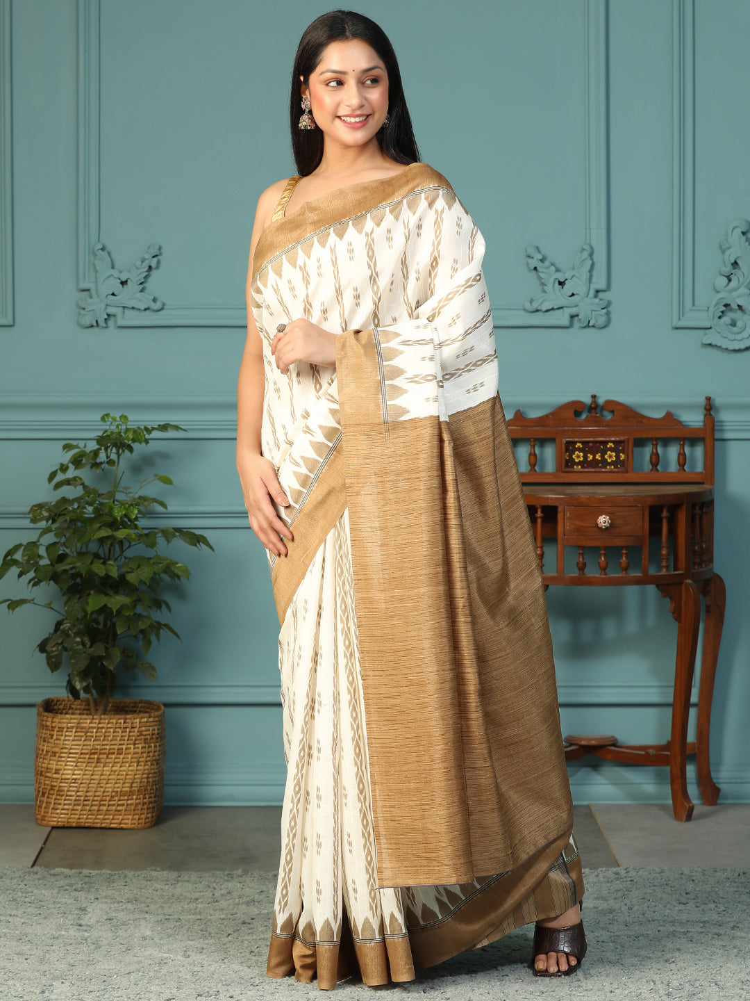 Designer Ikat printed Bhagalpuri Silk Saree