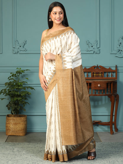 Designer Ikat printed Bhagalpuri Silk Saree