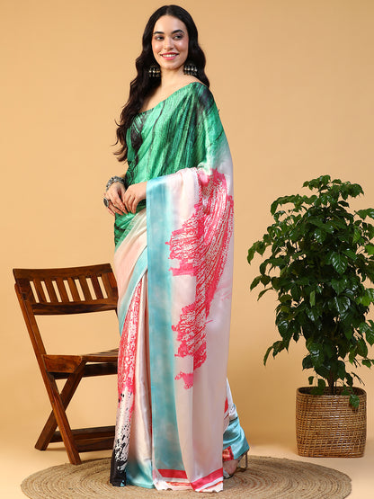 Designer digital printed Japan satin saree