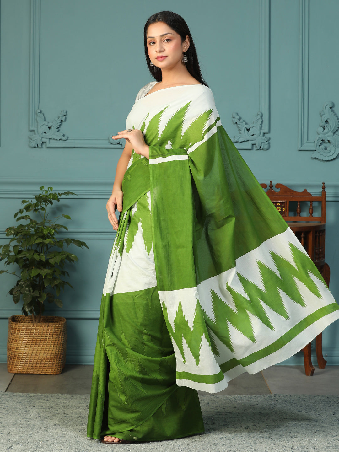 Designer block printed pure cotton mulmul Saree