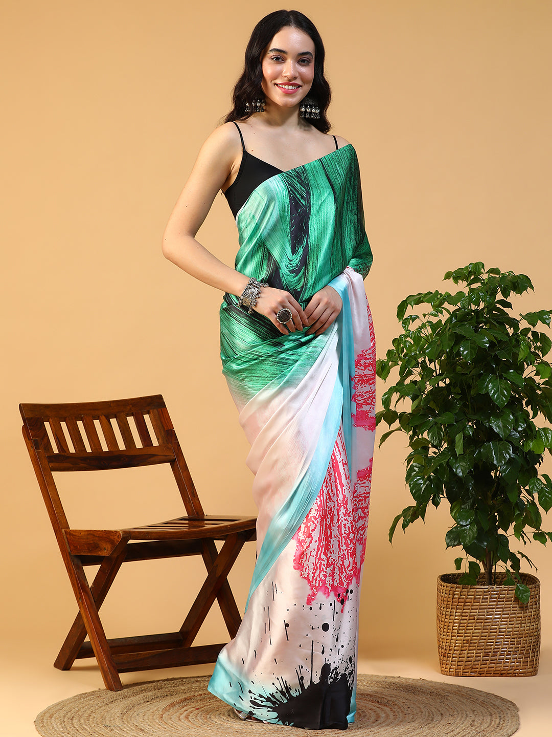 Designer digital printed Japan satin saree