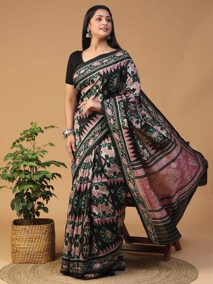 Designer Ikat printed Bhagalpuri Silk Saree