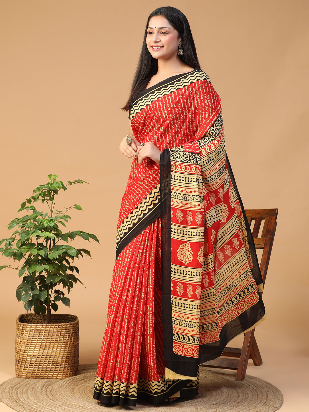 Designer block printed pure cotton mulmul Saree