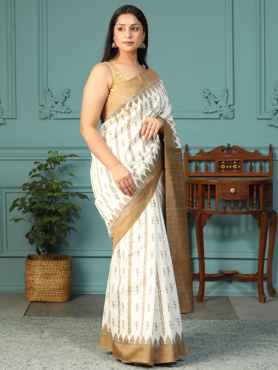 Designer Ikat printed Bhagalpuri Silk Saree