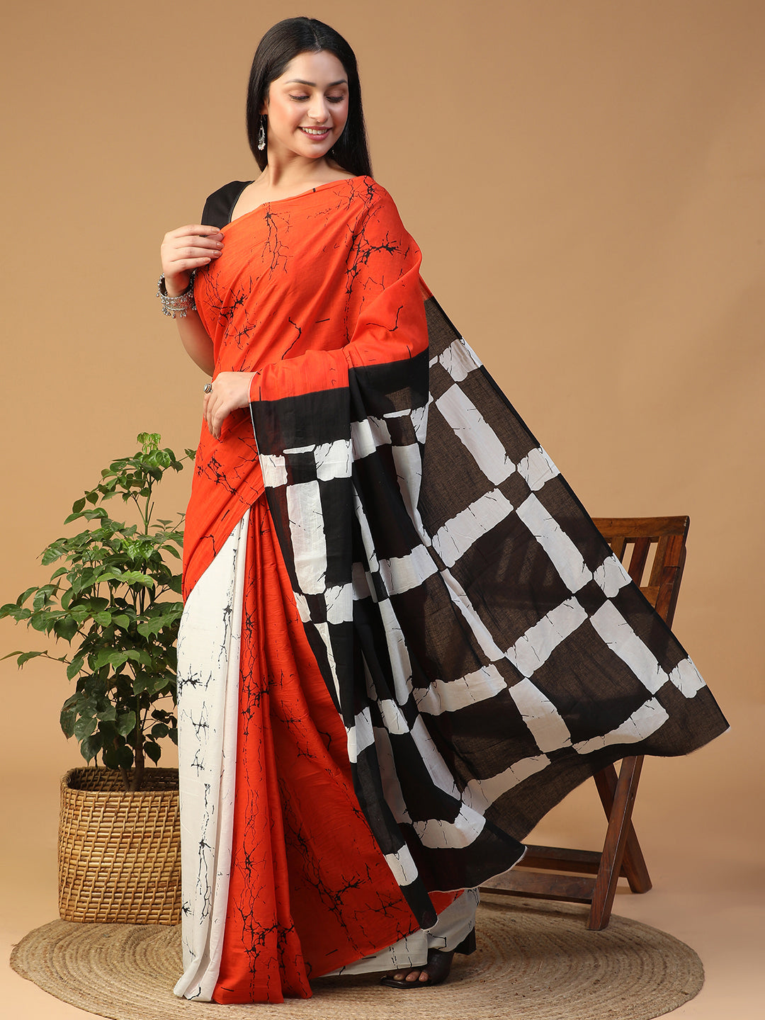 Designer block printed pure cotton mulmul Saree