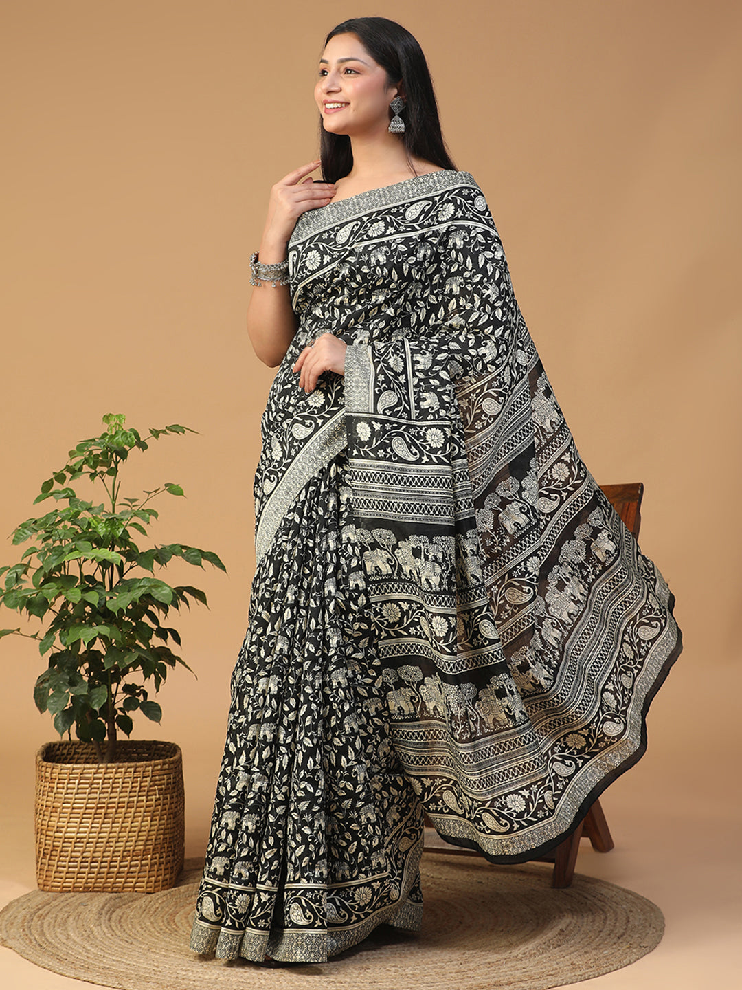 Designer taant printed Bhagalpuri Silk Saree