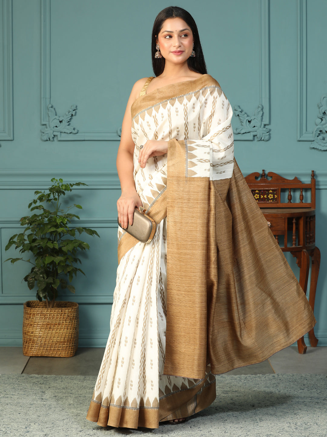 Designer Ikat printed Bhagalpuri Silk Saree