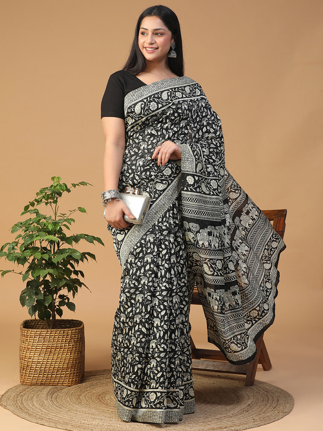 Designer taant printed Bhagalpuri Silk Saree