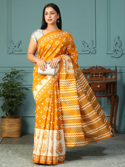 Designer taant printed Bhagalpuri Silk Saree