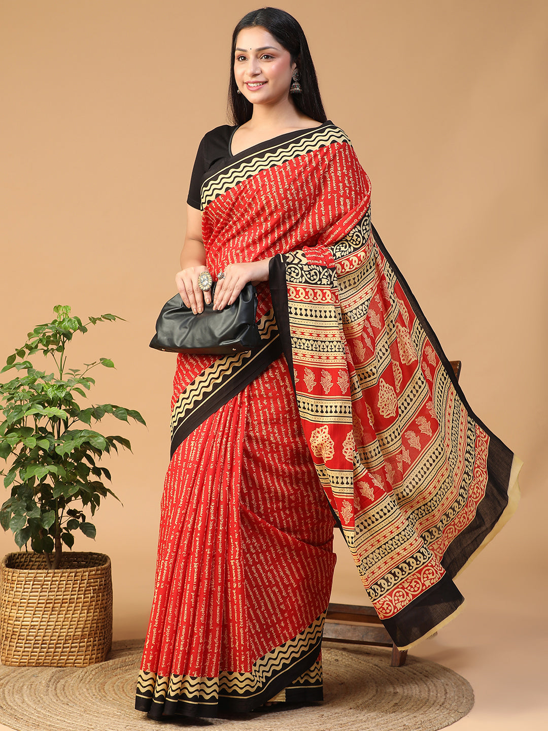 Designer block printed pure cotton mulmul Saree