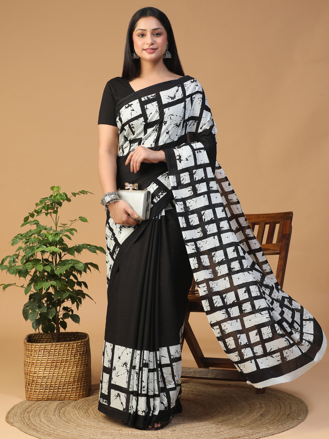 Designer block printed pure cotton mulmul Saree
