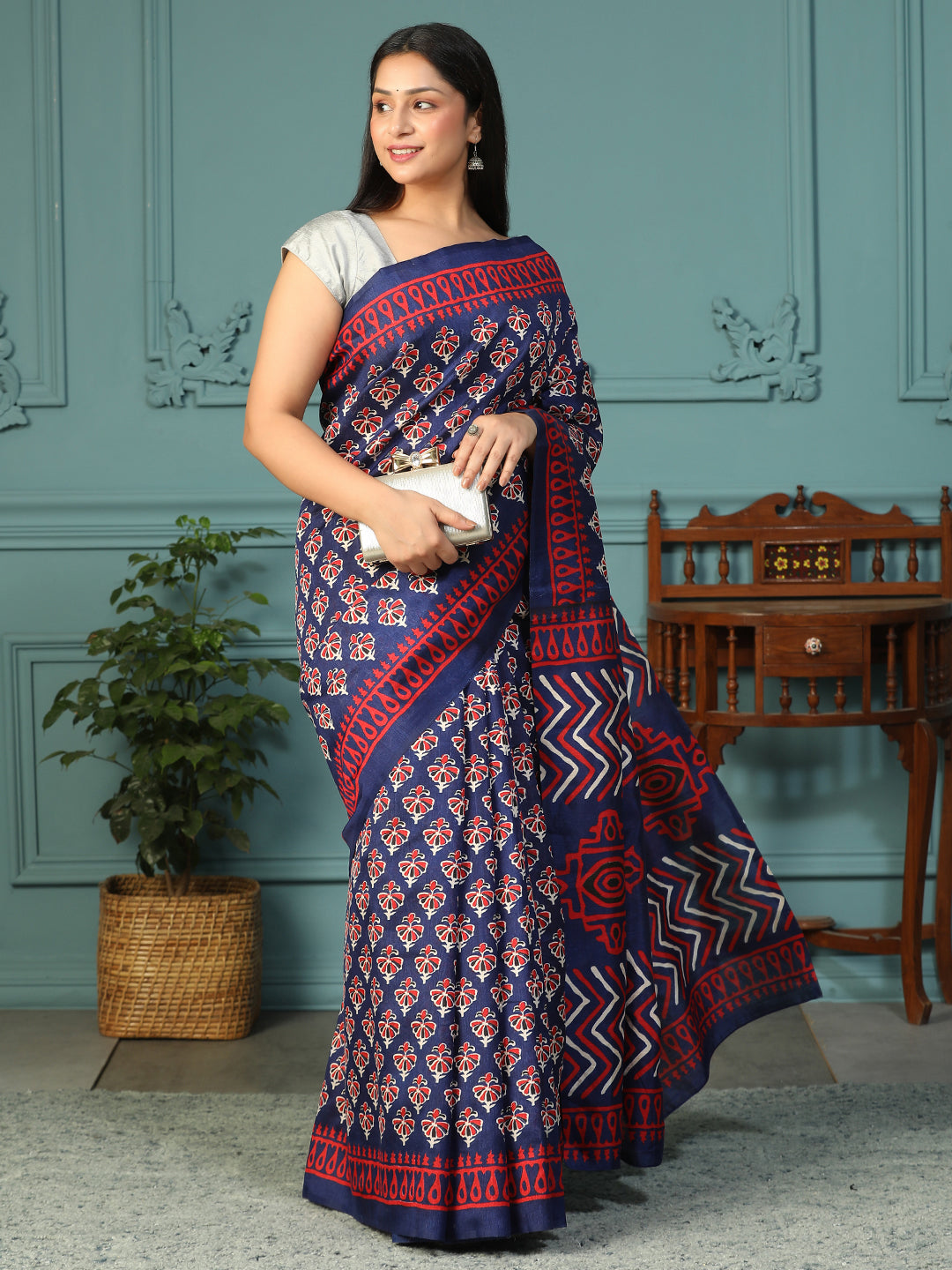 Designer Bagh printed Bhagalpuri Silk Saree