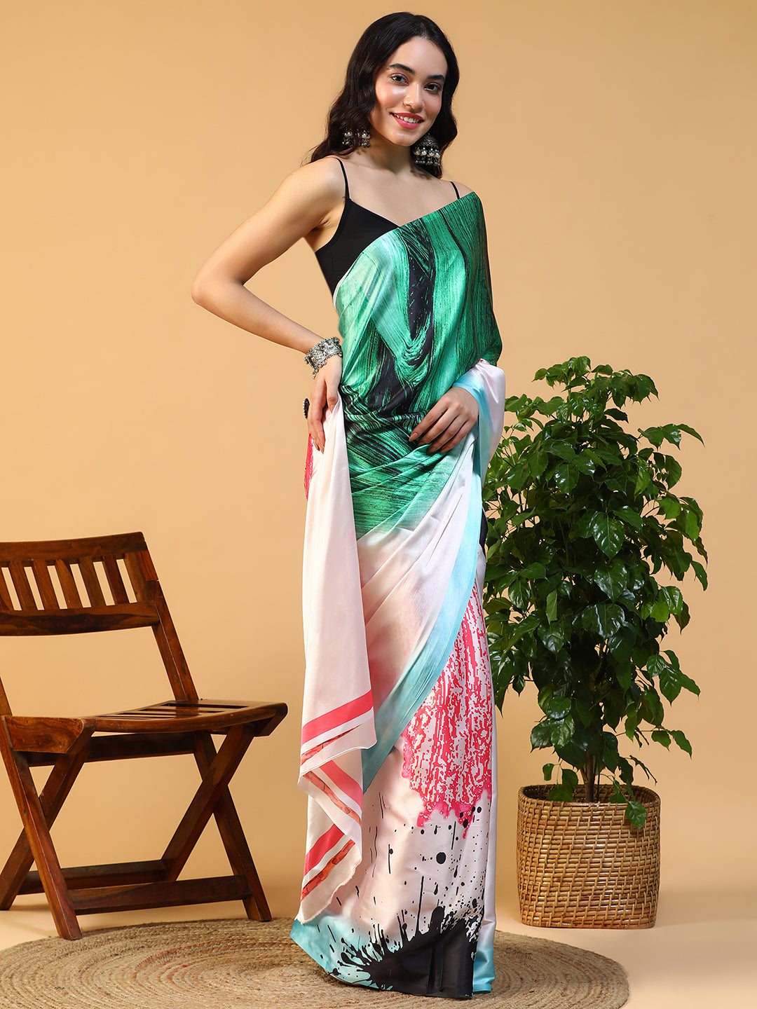 Designer digital printed Japan satin saree