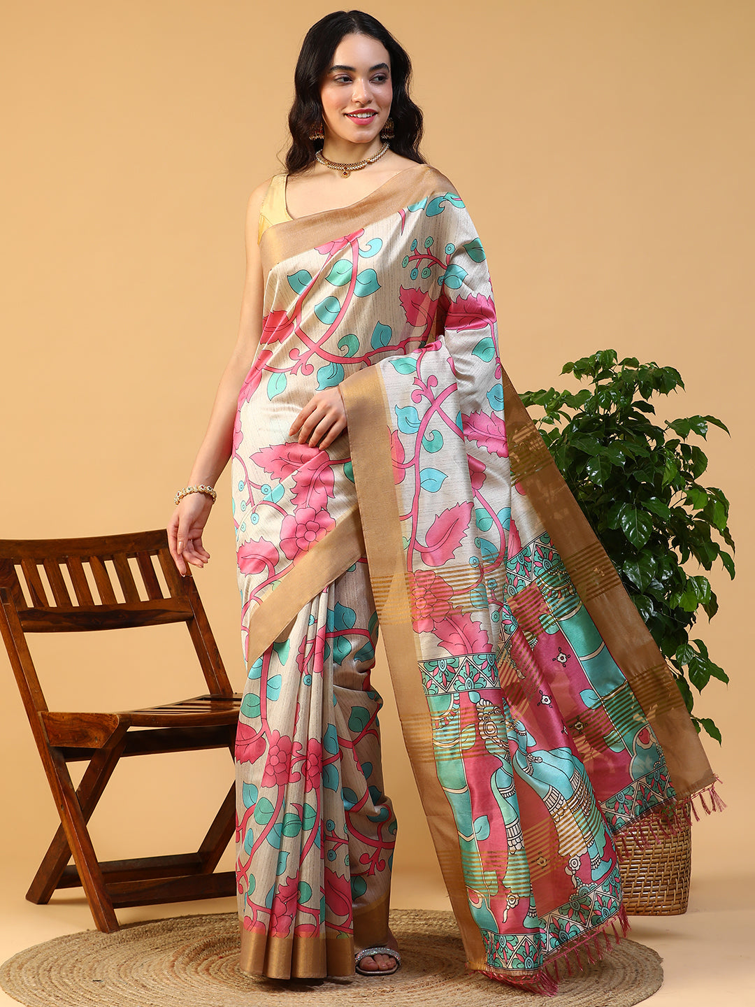 Ethnic Motif printed Kosa silk saree