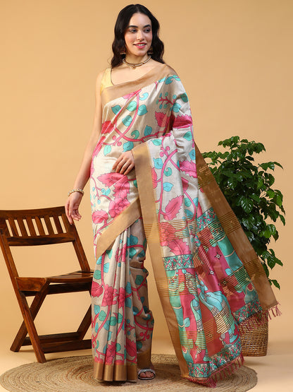 Ethnic Motif printed Kosa silk saree