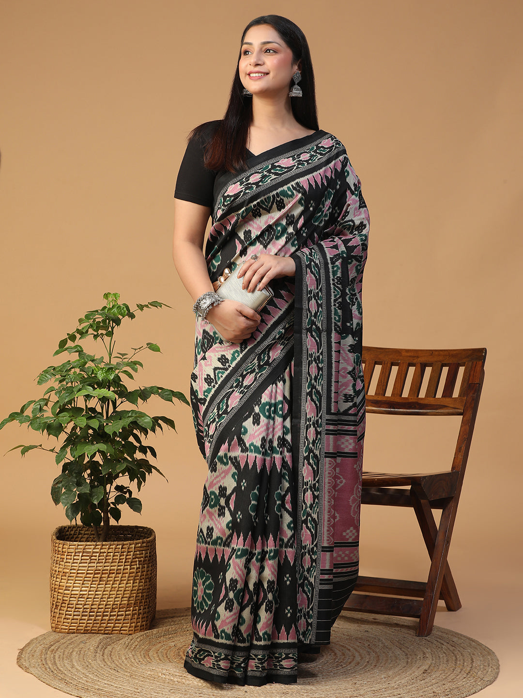 Designer Ikat printed Bhagalpuri Silk Saree