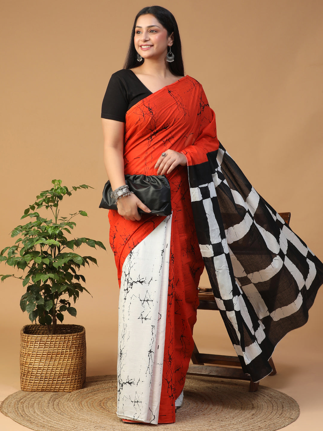 Designer block printed pure cotton mulmul Saree