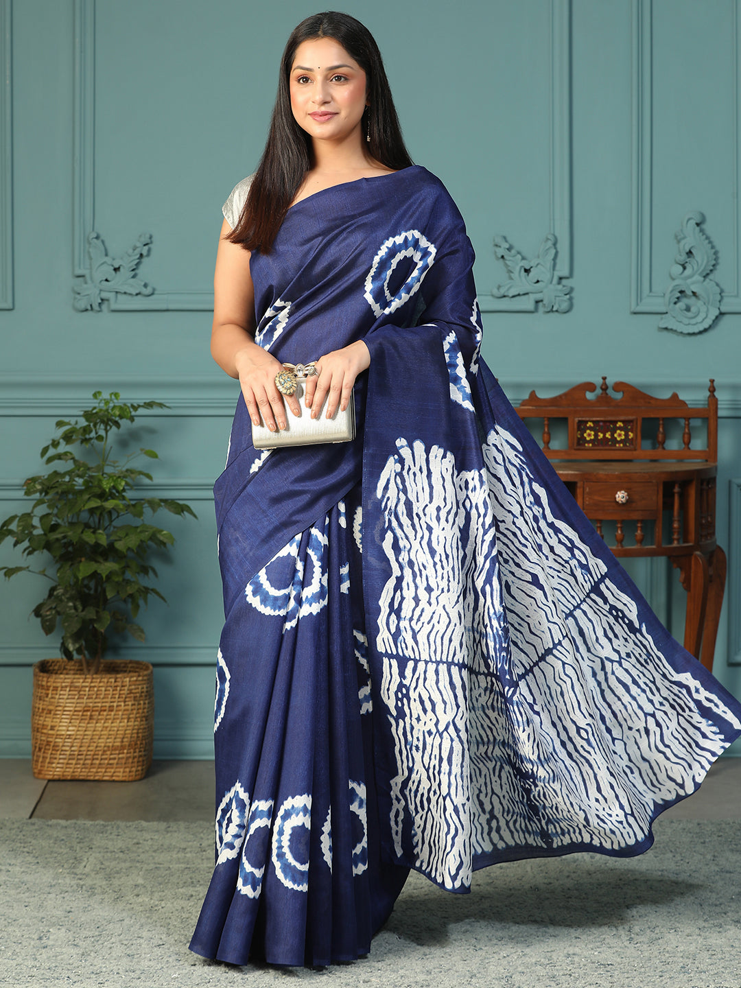 Ethnic Motif printed Bhagalpuri silk saree