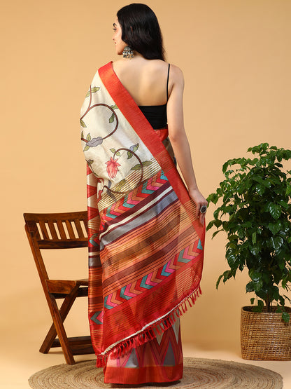 Ethnic Motif printed Kosa silk saree
