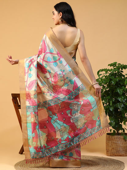Ethnic Motif printed Kosa silk saree