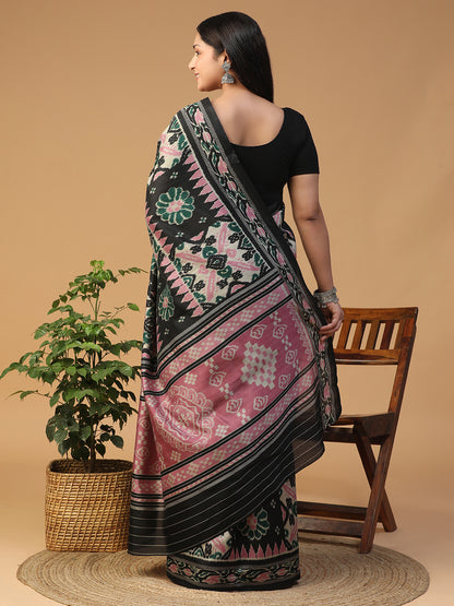 Designer Ikat printed Bhagalpuri Silk Saree