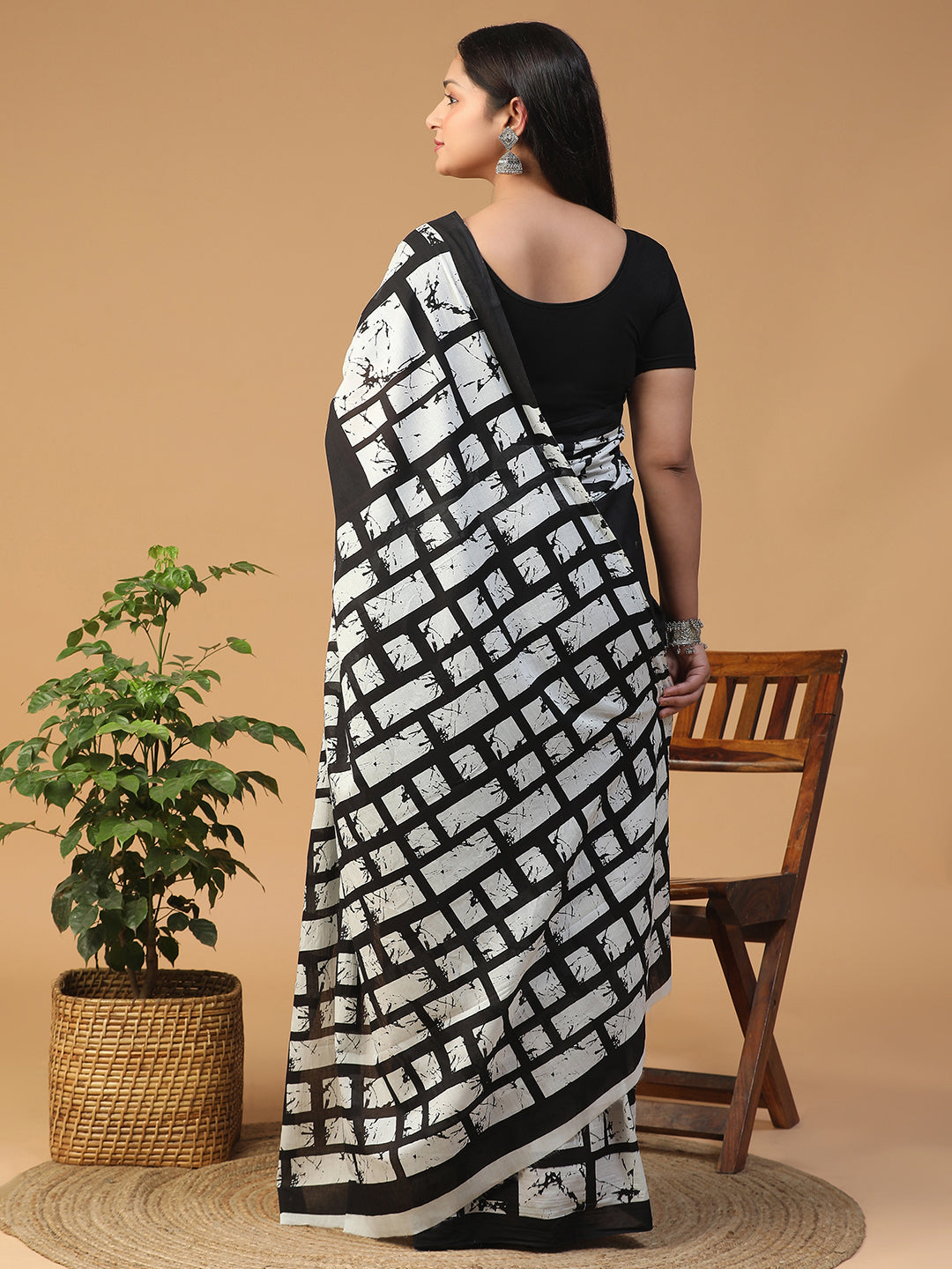 Designer block printed pure cotton mulmul Saree