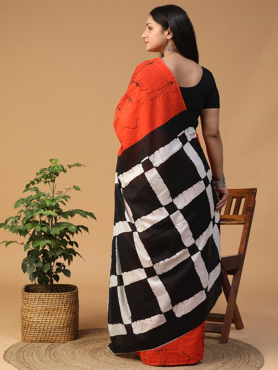 Designer block printed pure cotton mulmul Saree