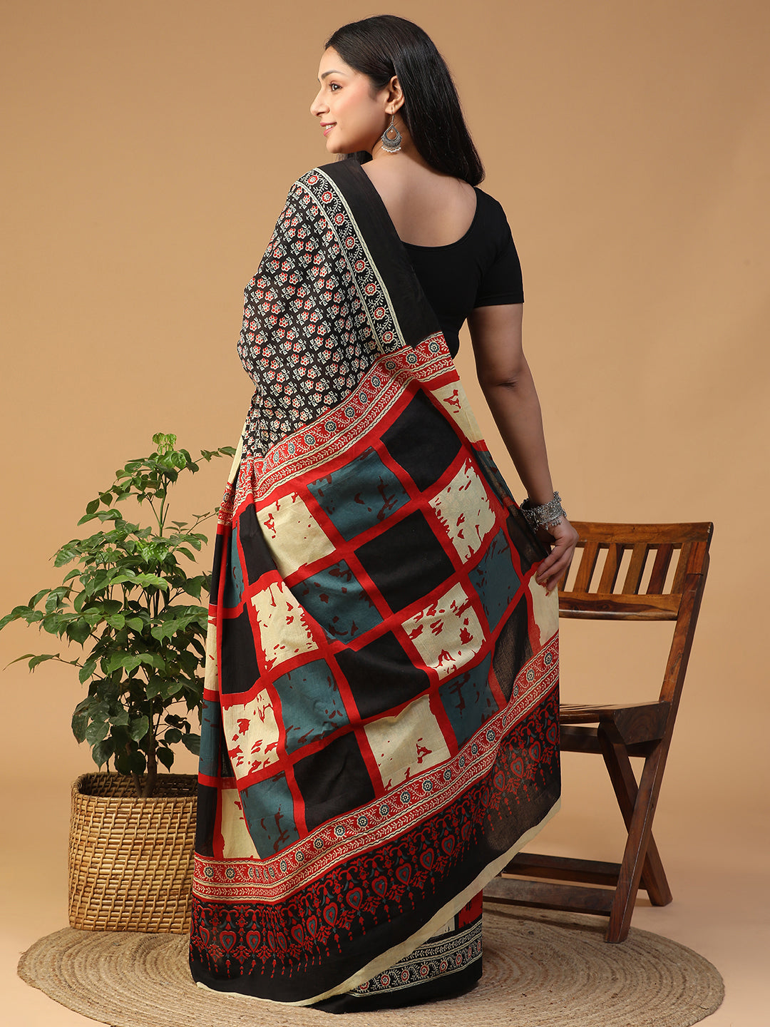 Designer block printed pure cotton mulmul Saree